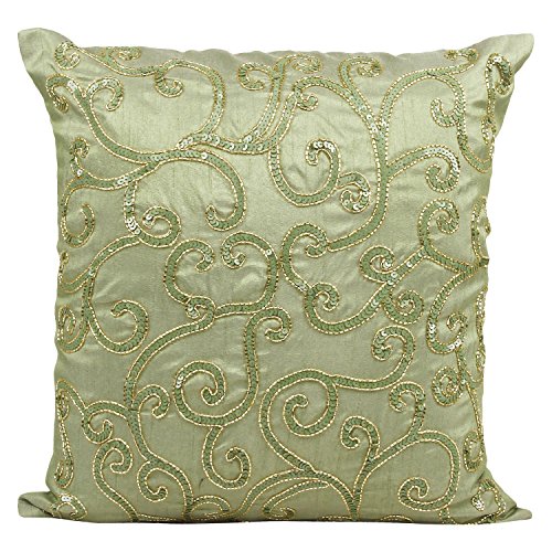 Buy The White Petals Green Decorative Pillow Cover Sequinned Green Throw Pillow Cover in Swirl