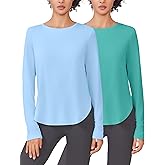 PINSPARK 2 Pack Long Sleeve Workout Tops for Women UV Protection Soft Workout Tops Lightweight Athletic Running Hiking Shirt