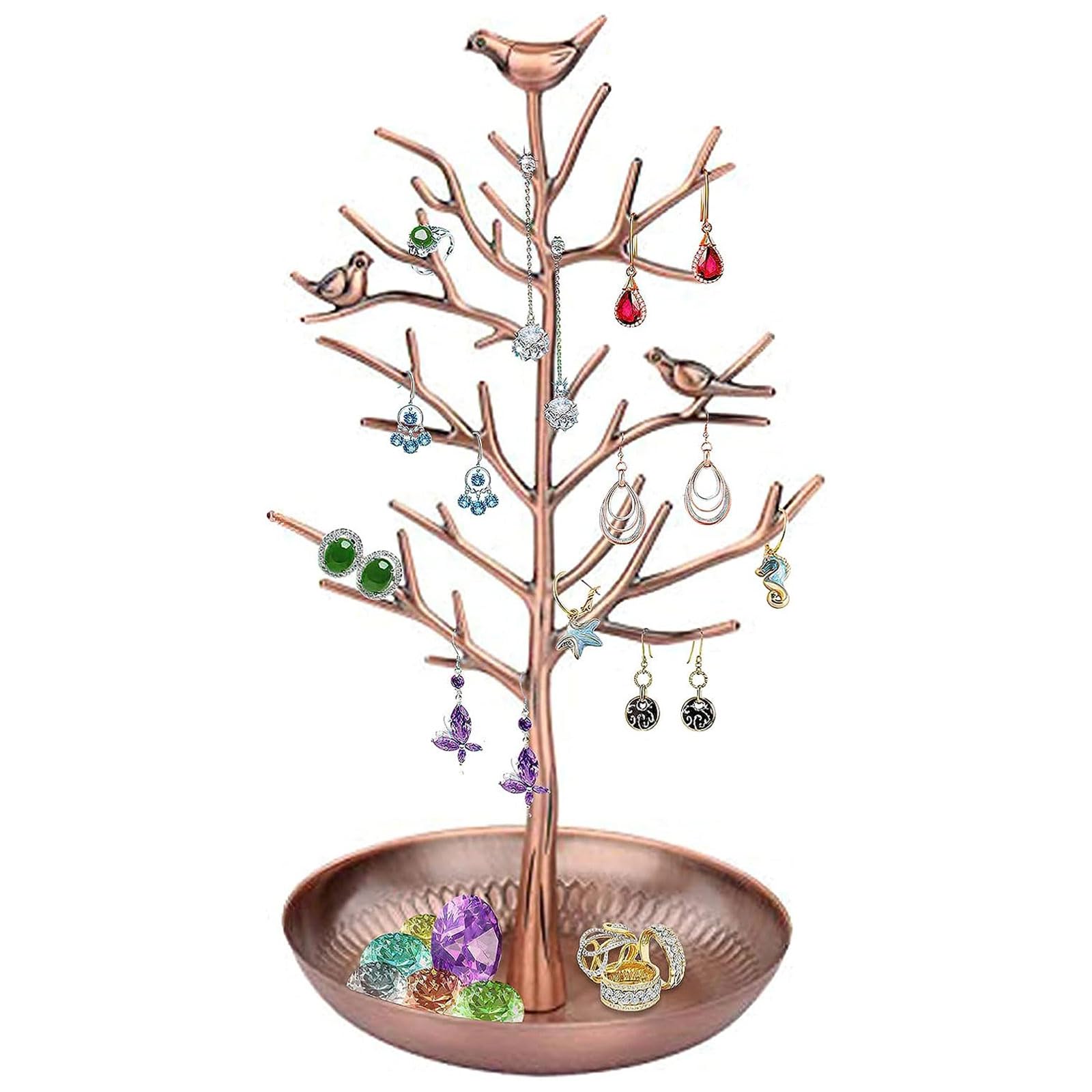 Discoball - Jewellery Display/Stand/Holder - New Antique Silver Bronze Birds Tree Earring Necklace Bracelets Jewelry Holders Hanging Organiser Rack Tower(Ancient Bronze)