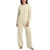 BOSECETA 2 Piece Fleece Pajamas for Women Set Loungewear Outfits Knit Sweater Womens Long Sleeve Fuzzy Pajama Sets