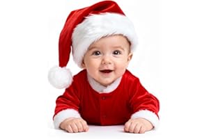 kockuu Santa Hat for Baby Red Velvet Fluffy Christmas Hat with Plush Brim and Comfort Liner for Baby Boys Girls Gift New Year Party Supplies