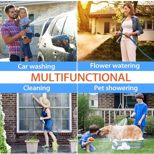 50 ft Expandable Garden Hose - All New 2026 Retractable Water Hose with 3/4" Solid Brass Fittings, Extra Strength Fabric - Flexible Expanding Hose with 10 Pattern Spray Nozzle
