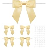 Anwyll 50Pcs Twist Tie Bows,3.5'' Champagne Gold Satin Ribbon Bows,Wedding Favor Ribbon Bows,Pre-Tied Champagne Gold Gift Bows for Gift Wrapping Treat Bag Present Craft Birthday Party Bridal Shower