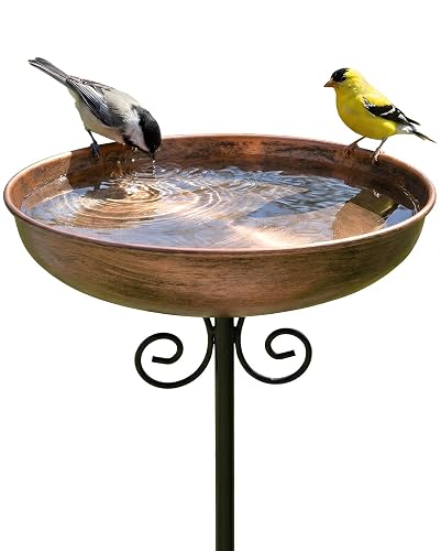 OUISJYER Small Metal Bird Bath for Outside, 10" Dia Bowl with Stake Birdbaths Garden Yard Lawn Decor