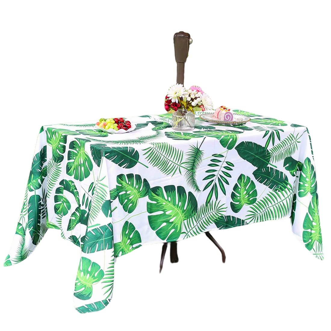 Eternal Beauty 152x305cm Palm Leaf Indoor Outdoor Splashproof Tablecloth with Umbrella Hole and Zipper for Patio Garden Party and BBQ(60x120 Inch)