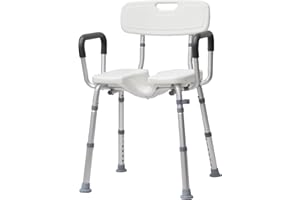 RETAOLDTH Shower Chair for Inside Shower with Arms and Back, Integrated Anti-Slip Design Shower Seat, U-Shape Groove Cutout for Private Cleaning, for Handicap, Disabled, Seniors & Elderly