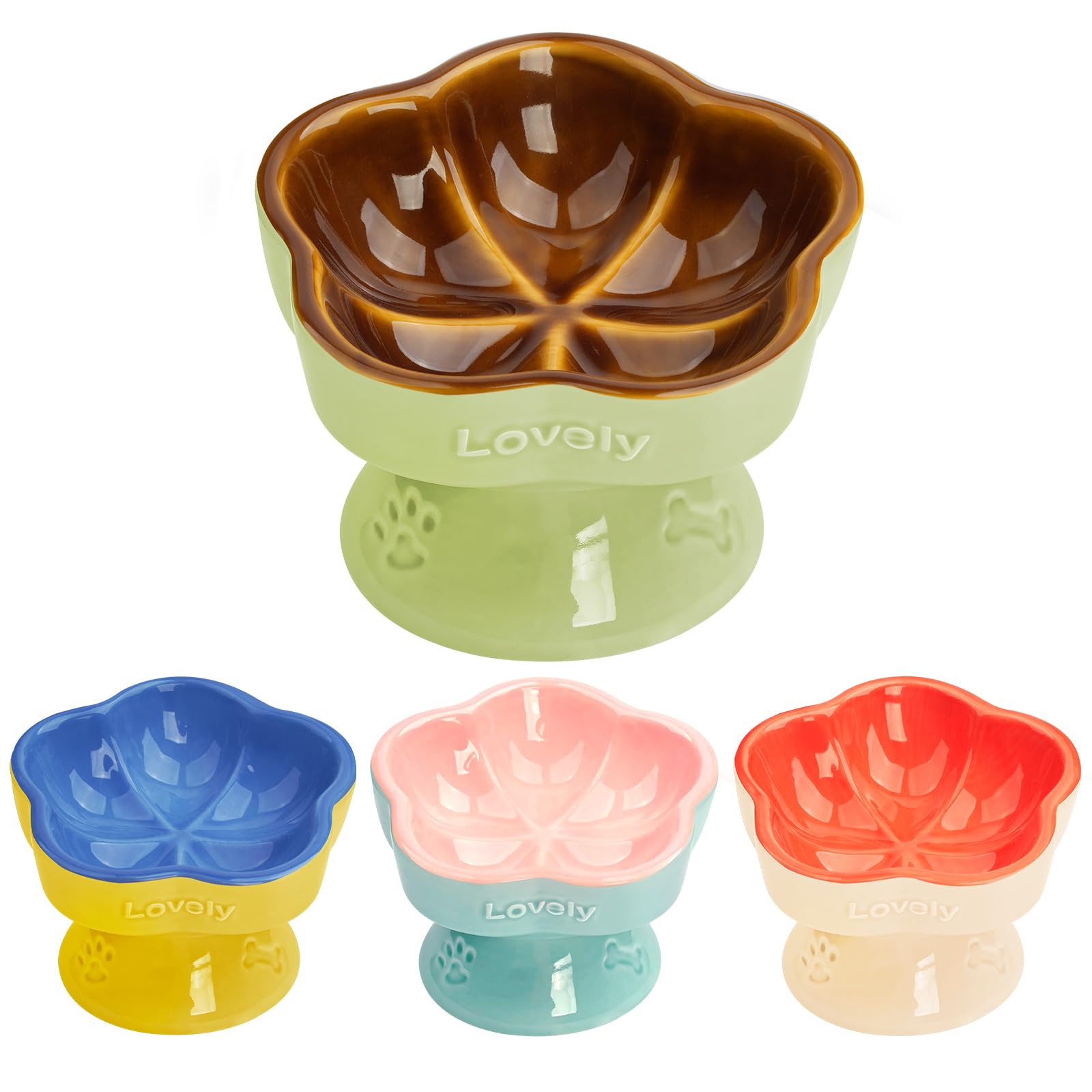 Photo 1 of S&Q's CERAMICS Raised Cat Bowl, Elevated Cat Bowl for Food and Water, Ceramic Titled Dish, Anti Vomit & Whisker Friendly, Microwave and Dishwasher Safe (Brown, 5.8")