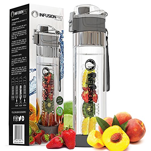 Infusion Pro Water Infuser Bottle – 24 oz infused water bottle bpa free | Premium Leak Proof Tritan Plastic with Bottom Infusing Design | Flip Top Locking Spout