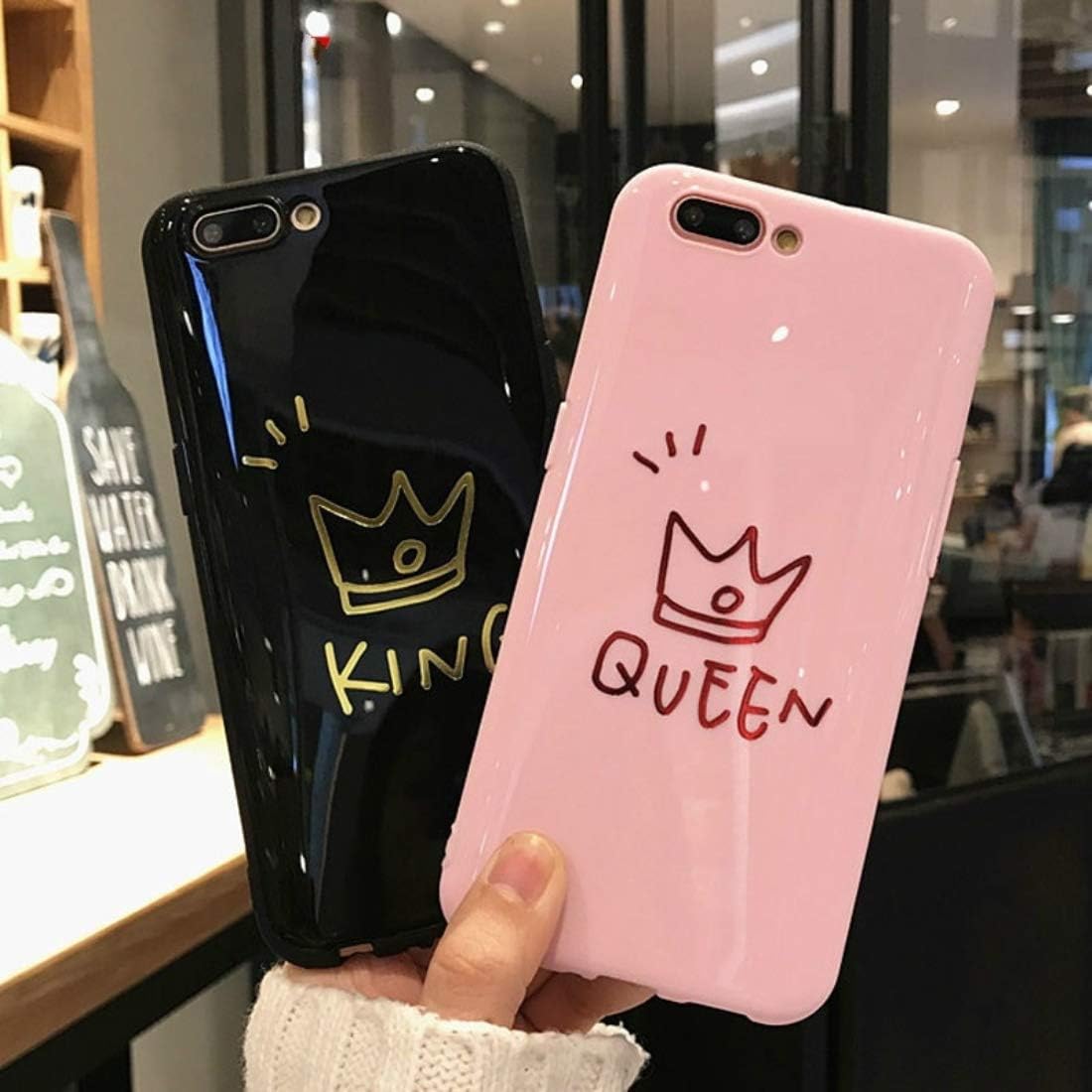 huitao htao Glossy Crown Phone Case for iPhone 6 6s Plus Letter King Queen Back Cover Soft TPU Cases for iPhone X 8 7 6S Plus Coque Pink for iPhone 6 6s