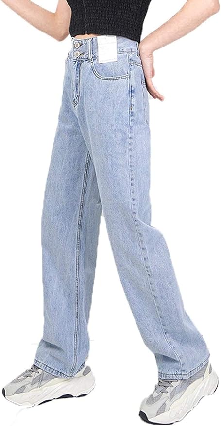 Amazon Co Jp 信頼できる 女性のヴィンテージジーンズダブルボタン緩いデニムパンツハイウエストストレートレッグスリム底野生の摩耗 Color Blue Size S ホーム キッチン