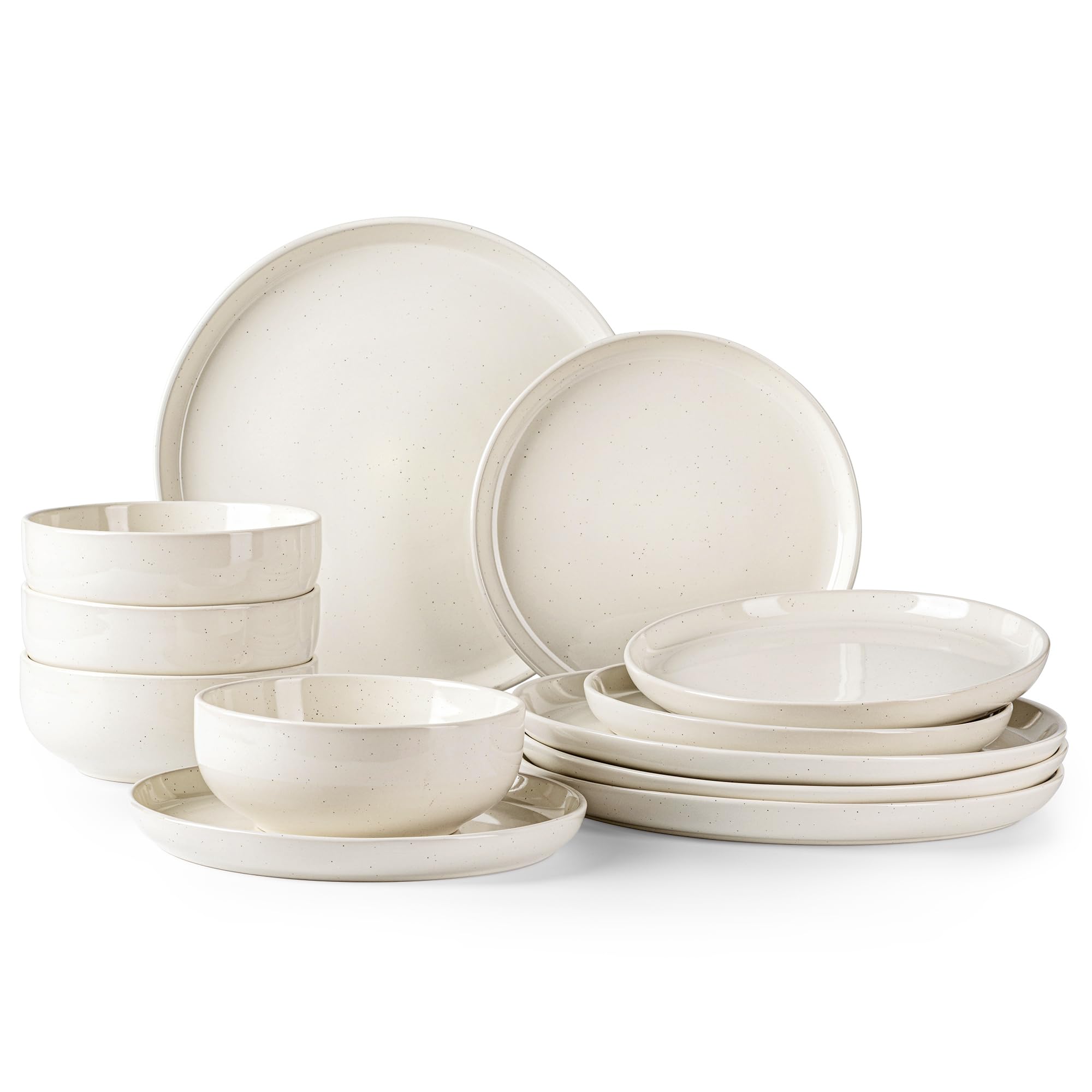 Photo 1 of GBHOME Ceramic Dinnerware Set for 4, 12pcs Stoneware Plates and Bowls Sets, Handmade Chip and Scratch Resistant Dishes Set, Dishwasher & Microwave Safe
