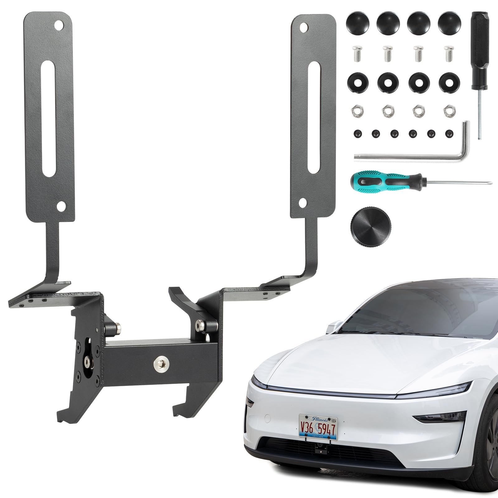 Photo 1 of Car Lockable Anti-Theft Front License Plate Frame with Bracket Mounting Kit for 2025 & 2026 Tesla Model Y Juniper Only, No Drilling or Adhesive Required for Installation.