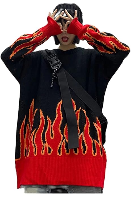 Women Sweater Long Sleeve Flame Bat 