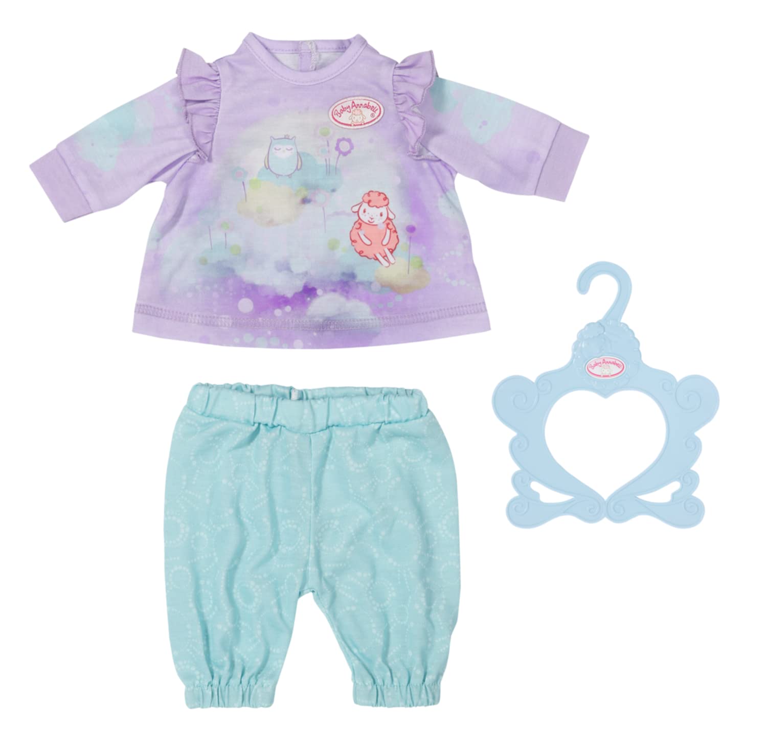 Baby Annabell Sweet Dreams Nightwear - To Fit 43cm Baby Annabell Dolls - Cute Pyjama Set Includes Top, Trousers and clothes hanger - Suitable for children aged 3+ years, Multicolor