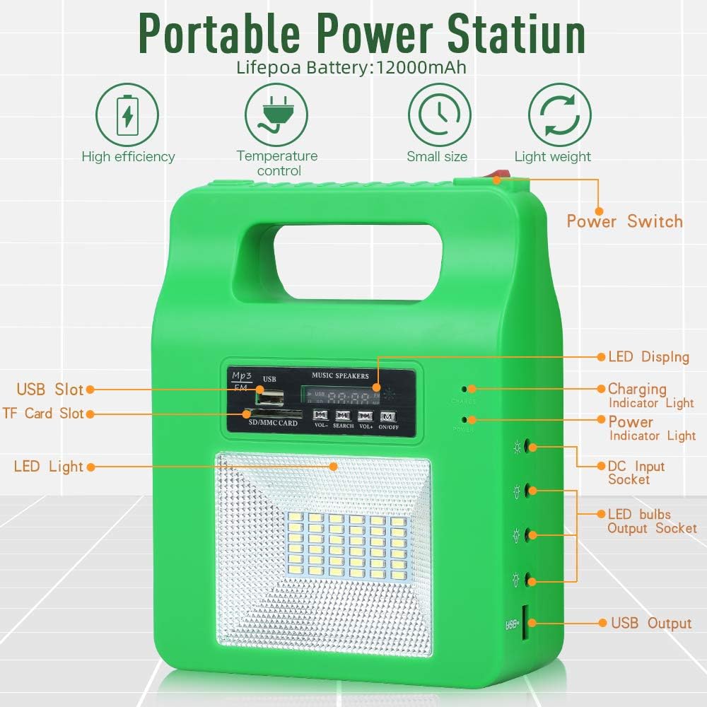 Portable Solar Generator Lighting Kit - 12000mAh Solar Powered Electric Generator System with Solar Panels 3 LED Lamps for Outdoor Camping Home Emergency Backup Power Supply Hurricane : Home Improvement