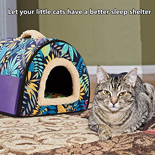 Cat Beds for Indoor Cats, Cat House Cat Tent Bed Cat Cave for Indoor Cats Clearance Self Warming 2 in 1 Foldable Cozy Cats Small Pets Puppy Kittens Bed Tent Soft Removable Washable Cushioned Pillow