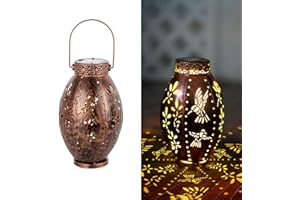 Stargarden Solar Lantern, 2 Pack Decorative Solar Lanterns Outdoor Waterproof Solar Lights Outdoor, Hollow Out Hummingbird Pattern Hanging Solar Lanterns for Yard ,Copper