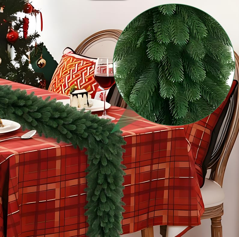 Photo 1 of 9 FT by 12 Inch Christmas Garland Decorations Realistic-Feel PE Xmas Garland with Thicker Lifelike 270 Branchs Tips for Fireplace Door Stairs Home Outdoor Decor (Green)