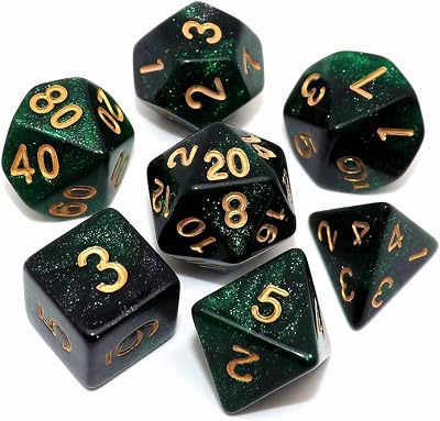 CREEBUY Polyhedral DND Dice Set Glitter Green Black Nebula RPG Dice