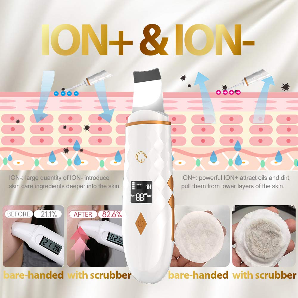[2020 Upgrade]Skin Scrubber Face Spatula, LCD Blackhead Remover Pore Cleaner, Facial Lifting Tool with USB Charger, Multi-function Comedones Extractor for Facial Deep Cleansing-Gold: Beauty