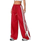 BEAUDRM Women's Y2K Baggy Bow Wide Leg Pants Striped Track Elastic Waist Long Sweatpants Parachute Pants