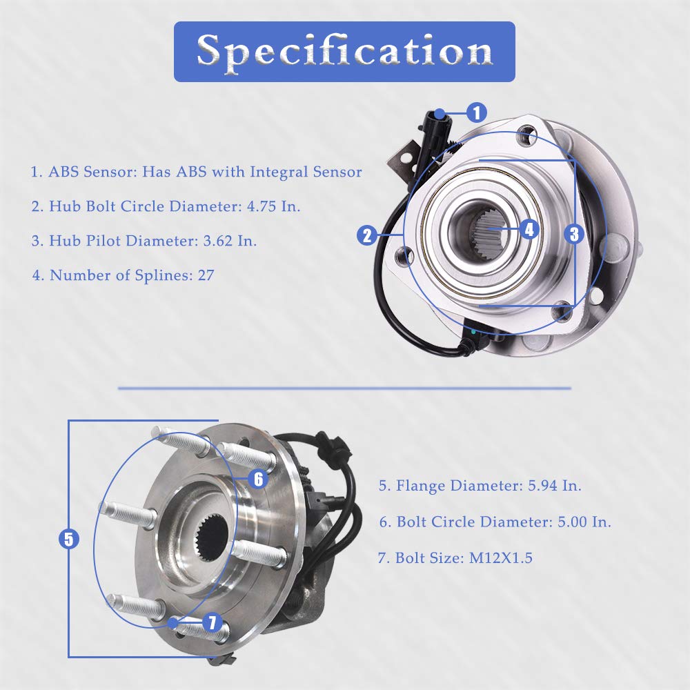 Amazon.com: 513188 Front Wheel Bearing and Hub Assembly Compatible for  Ascender, Bravada, Envoy, Rainier, Trailblazer 6 Lug W/ABS: Automotive