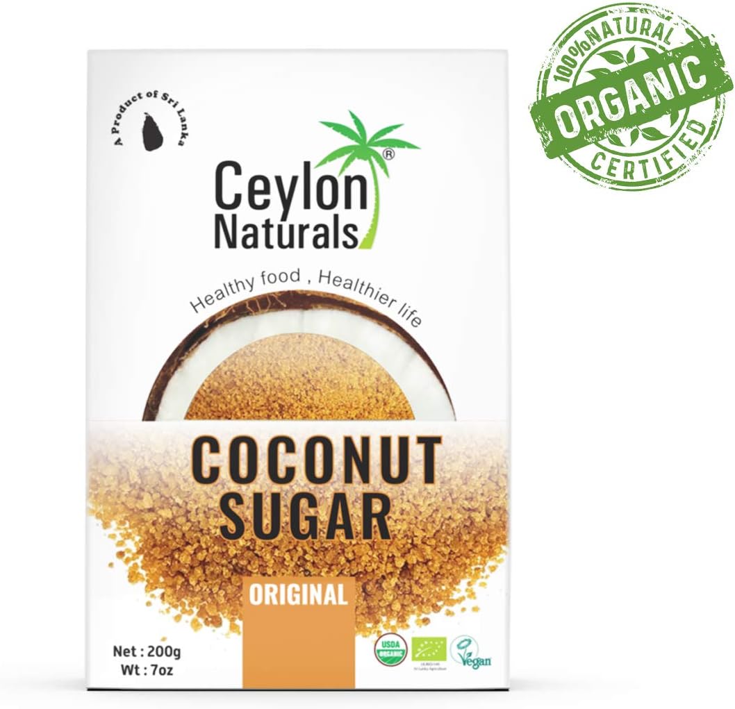 Ceylon Naturals Organic Coconut Sugar - Unrefined and Gluten Free Natural Sweetener, 7oz.