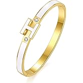 Watdoc H Bracelet for Women - 18K Gold Plated Titanium Steel Cuff | Cubic Zirconia Bangle Jewelry Gift, Simple & Durable Everyday Wear (S/M/L Size)