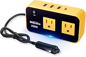 Bapdas 200W Car Power Inverter, DC 12V to 110V Car Charɡer Adapter with 20W USB-C/QC(18W)/4.8A Dual USB/Dual AC Outlet, Car O