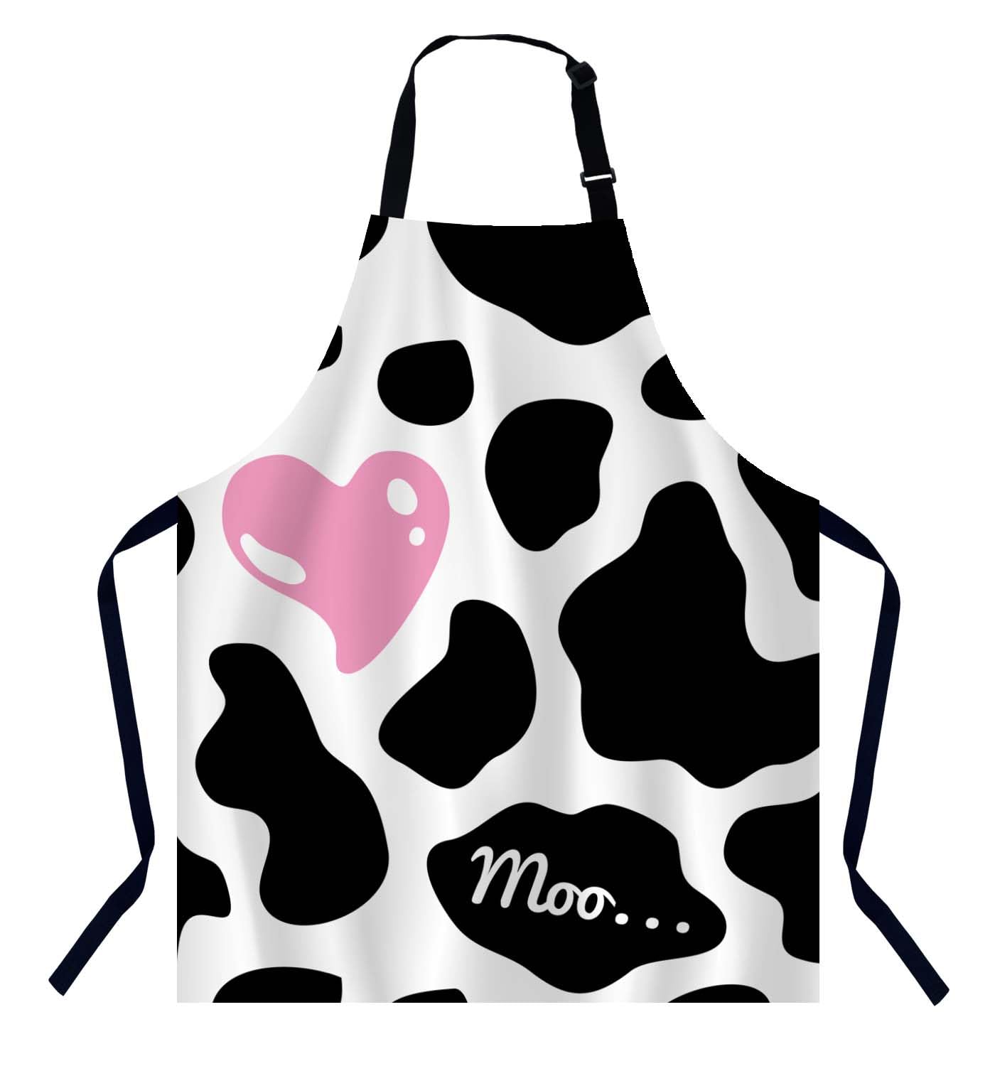 BGBDEIA Black And White Cow Print Love Heart Kitchen Apron for Women Men, Adjustable Apron Chef Bakers Apron Cooking Apron Cooking Baking Gardening