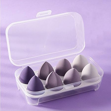 Amazon 多機能メイクアップスポンジ スポンジパフ ウェットパフとドライパフ 美容卵 化粧道具パウダーパフ 卵収納ボックス付き8個 紫色 N ビューティー 通販