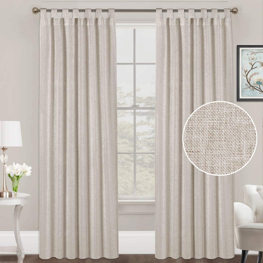 FantasDecor Linen Curtains Natural Linen Blended Curtains Tab Top Curtains Privacy Added Window Treatments Drapes for Living Room Light Filtering Curtains 2 Panels, 52 by 96 Inches, Angora