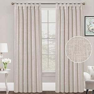 FantasDecor Linen Curtains Natural Linen Blended Curtains Tab Top Curtains Privacy Added Window Treatments Drapes for Living Room Light Filtering Curtains 2 Panels, 52 by 96 Inches, Angora