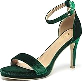 Amoji Women 4 Inch Wide Width Heels Strappy Heels Dress Shoes Heels Sandals 324 VelvetGreen 8.5 women