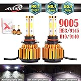 Autofu 2018 Newest 9005 LED Headlight Bulb HB3/H10/9145/9140, 12000LM 4-Side High Beam/Low Beam Super Bright - 6000K Pure Cool White Plug n Play Fog Light/Head Light Replacement Kit