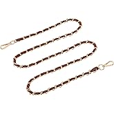 uxcell Purse Chain Strap, 55 Inch Leather Iron Flat Chain Handbag Chains Purse Straps with Buckles for Shoulder and Cross Body Bags (Dark Brown Strap + Gold Chain)