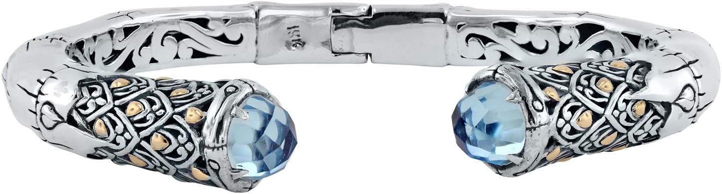 Robert Manse Designs Bali RoManse Gemstone & Sterling Silver Hinged Cuff Bracelet with Solid 18K Gold Accents
