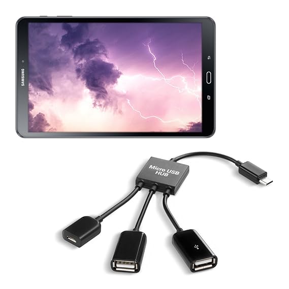 kwmobile 3in1 Micro USB OTG Hub Adapter für Samsung Galaxy Tab A 10.1 (2016) - Mikro USB Verteiler in Schwarz