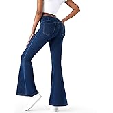 Fanica Women's High Rise Flare Bell Bottom Jeans with Elastic Waist, Bootcut Stretch Knit Pull On Jeggings with Pockets