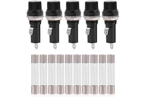 Anauto Panel Mount Holder 5pcs Holder Sockets and Glass Tubes Electrical Panel Mounted Screw Tube Holder for 6x30mm Glass AC 125V 15A / 250V 10A