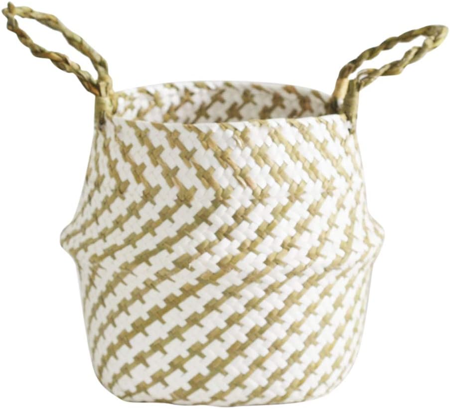 Leobtain Seagrass Canasta de Flores Canasta de Mimbre Maceta Plegable