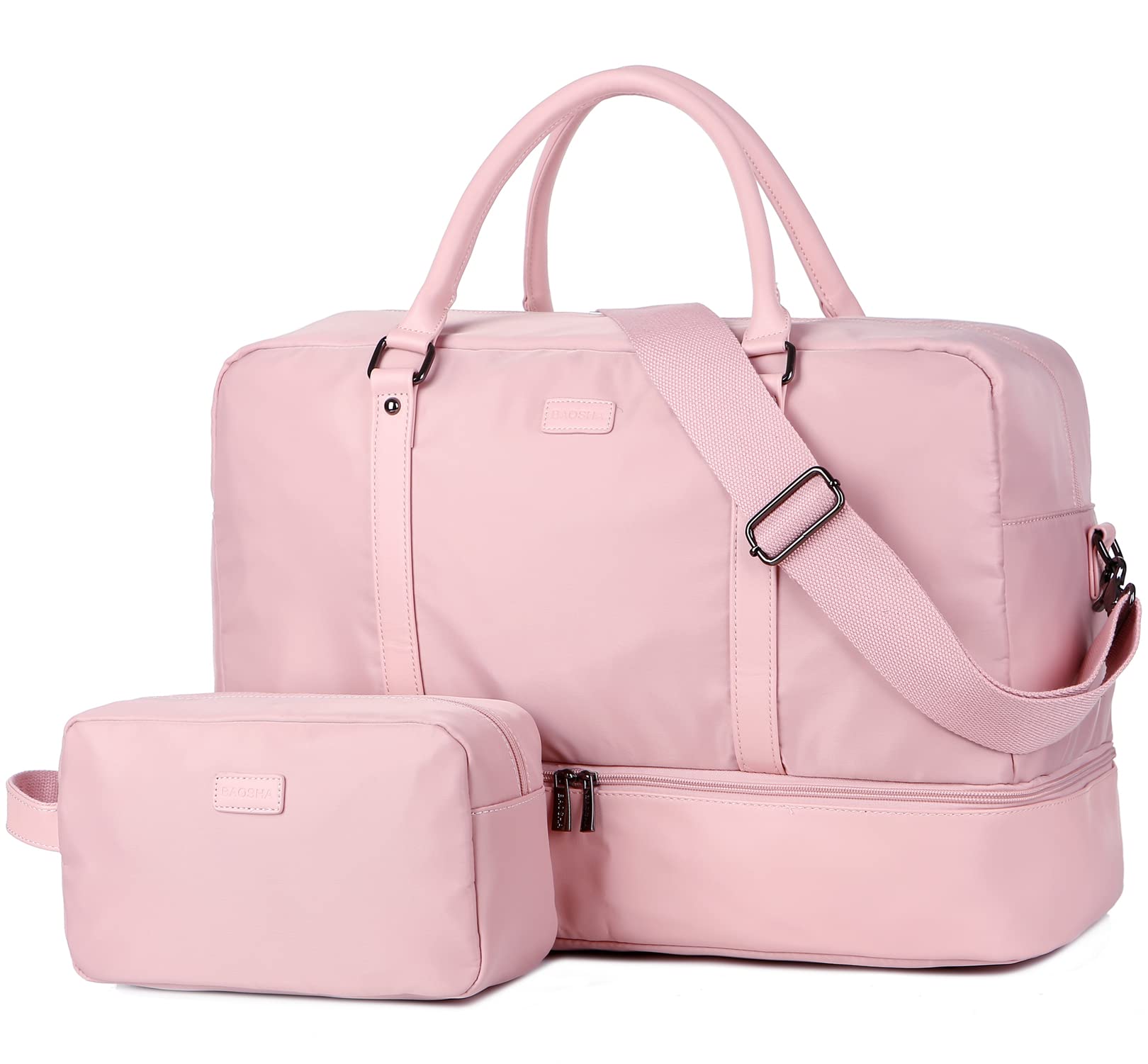 Baosha Women Travel Duffel Bag Weekender Overnight Bag Sports Tote Gym Bag With Shoe Pouch Free Toiletry bag HB-38 (Pink)
