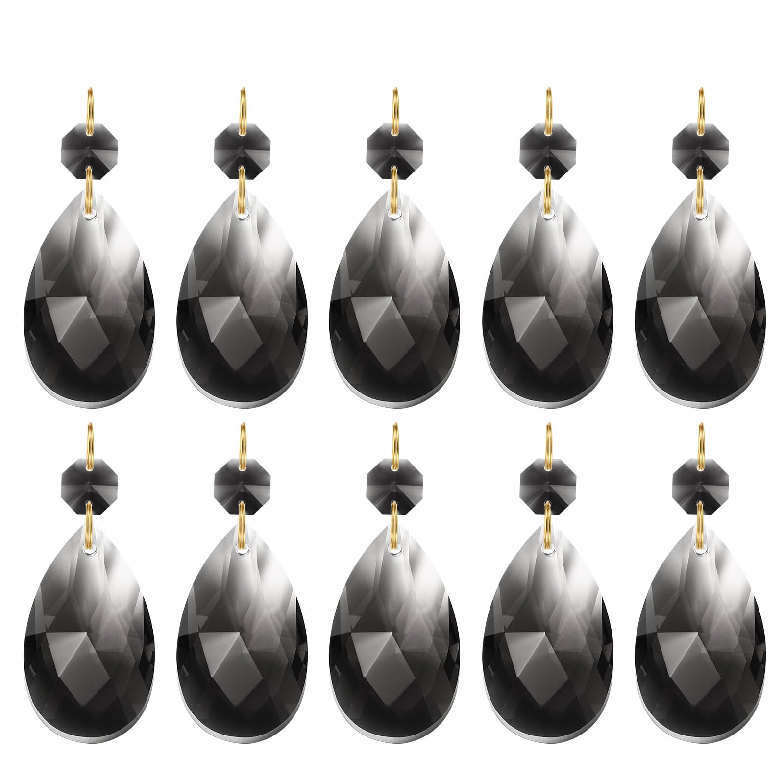 PATIKIL Teardrop Crystal Chandelier Pendants Beads, 10 Pack 60mm Length 38mm Chandelier Prisms Parts Ornaments Hanging Beads for DIY Arts Crafts Decoration, Light Black