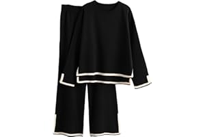 Tanming Women's 2 Piece Outfits Long Sleeve Knit Sweater Top Wide Leg Pants Lounge Sets Tracksuits