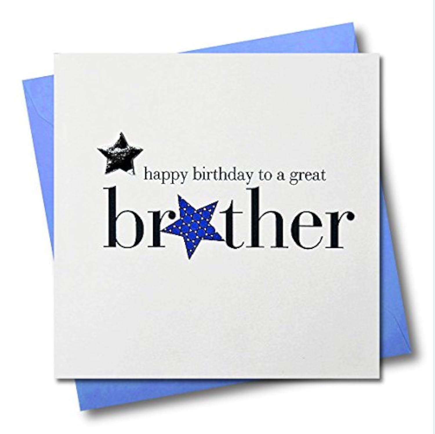 Claire Giles Greeting Cards, Happy Birthday Brother Card, Blue Stars, Embellished with a shiny padded star