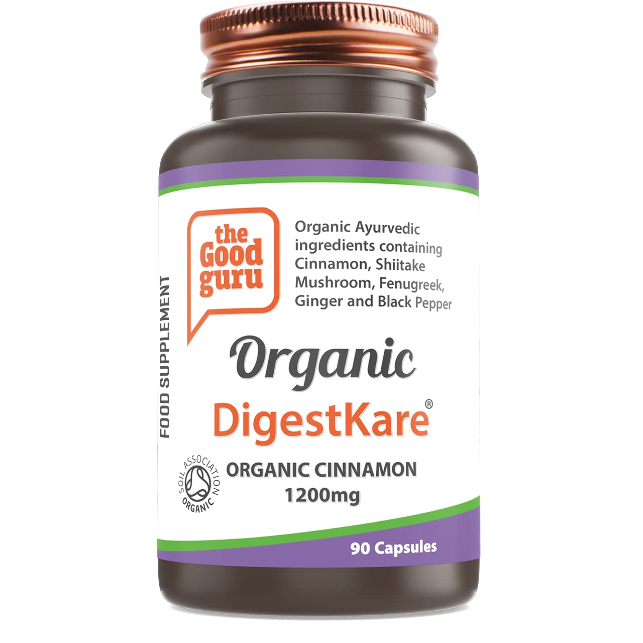 The Good Guru Organic DigestKare Enzyme Supplement |Vegan Friendly- Contains Shiitake Mushrooms, Cinnamon Extract, Fenugreek, Ginger & Black Pepper | Soil Association Certified - 90 Capsules