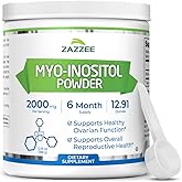 Zazzee Myo-Inositol Powder, 6 Month Supply, 183 Servings, 2000 mg per Serving, Free Scoop for Exact Dosage, 12.91 Ounces, 100% Pure, All-Natural Fertility and Reproductive Support, Vegan, Non-GMO