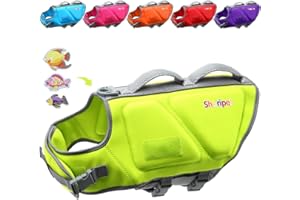 Sheripet Dog Life Jacket for Large Dogs, Dog Life Vest for Swimming with Three Fashion Fabric Patches, Life Jacket with Reflective Stripes and Two Rescue Handle, Flotation Vest, L