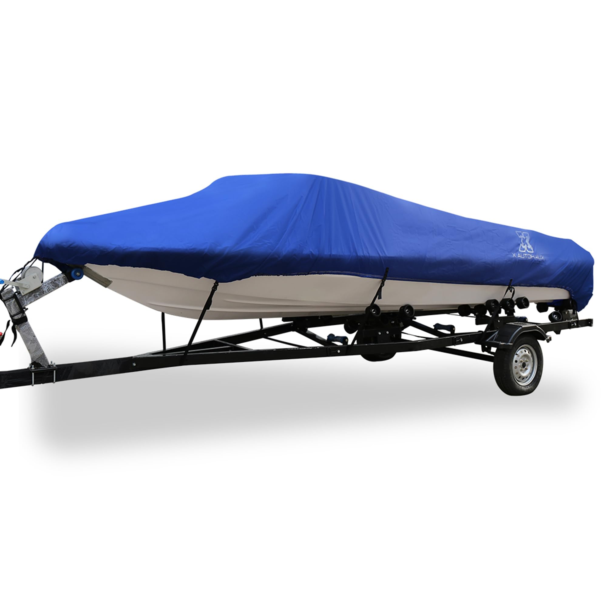 X AUTOHAUX 14-16ft 300D Polyester Boat Cover Waterproof Blue V-Hull Protector