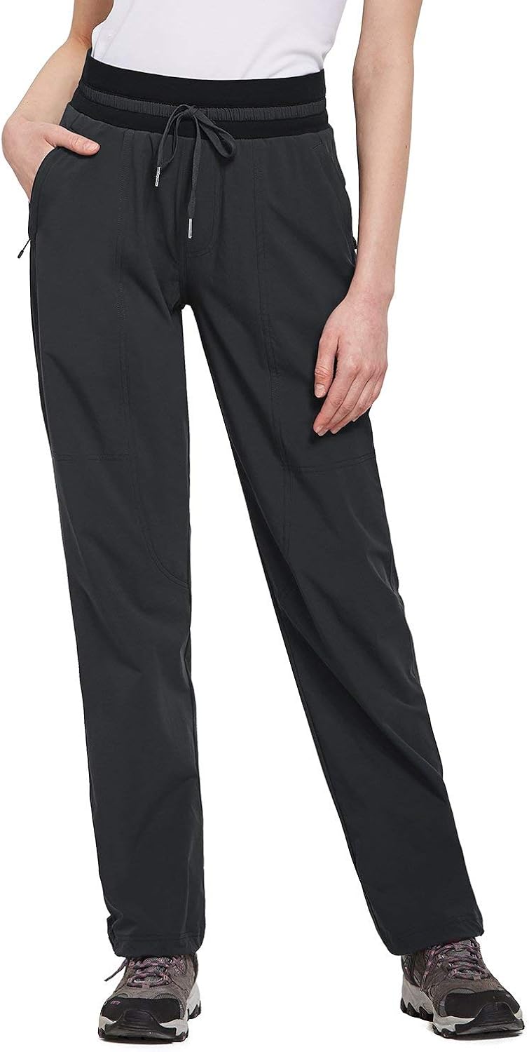 BALEAF Women's Hiking Pants Capri with Zipper Pockets Lightweight Quick Dry Elastic Band SPF 50+ Jogger Golf Pants : Clothing